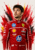 Original F1 driver art print of Charles Leclerc in Ferrari colours