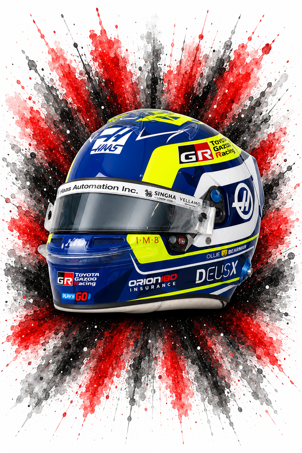 Original F1 helmet art print — Ollie Bearman helmet design