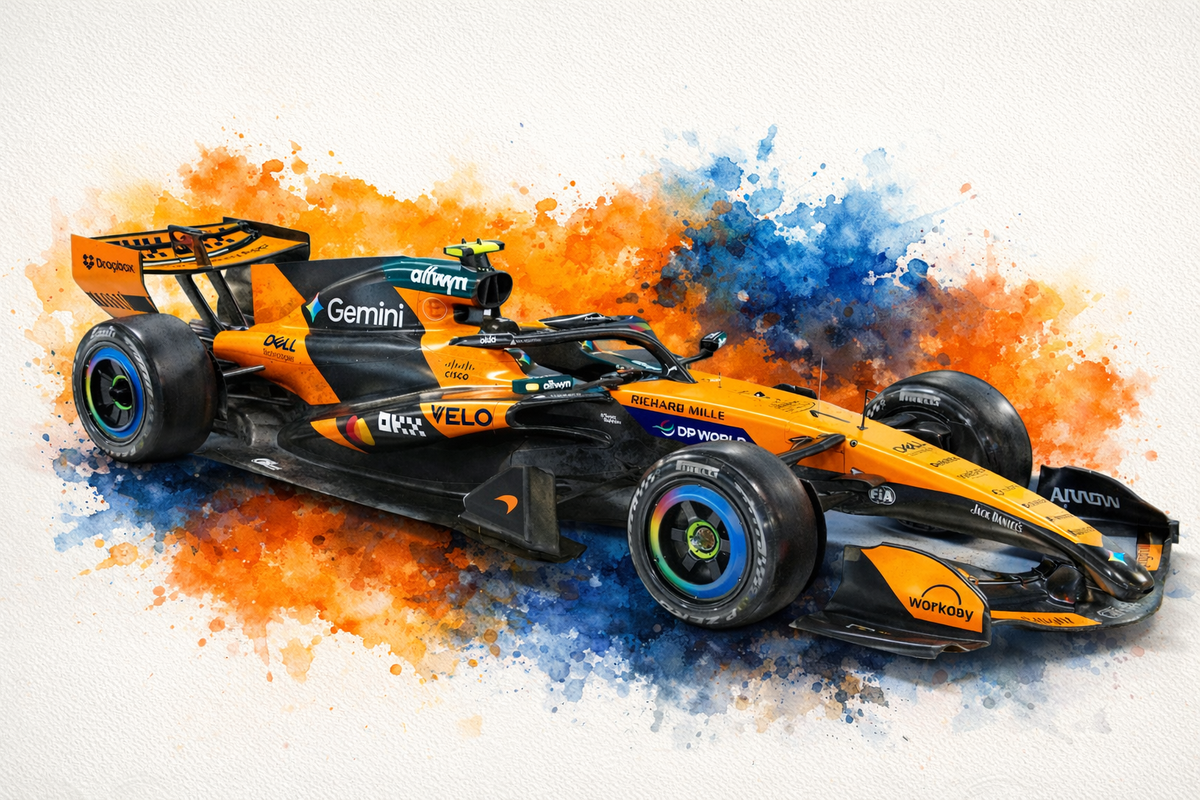 Original F1 car livery art print in McLaren colours
