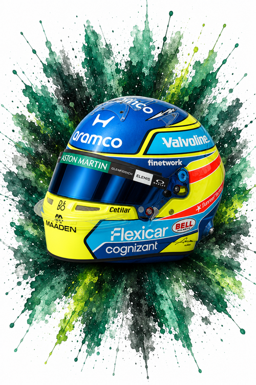 Original F1 helmet art print — Fernando Alonso helmet design