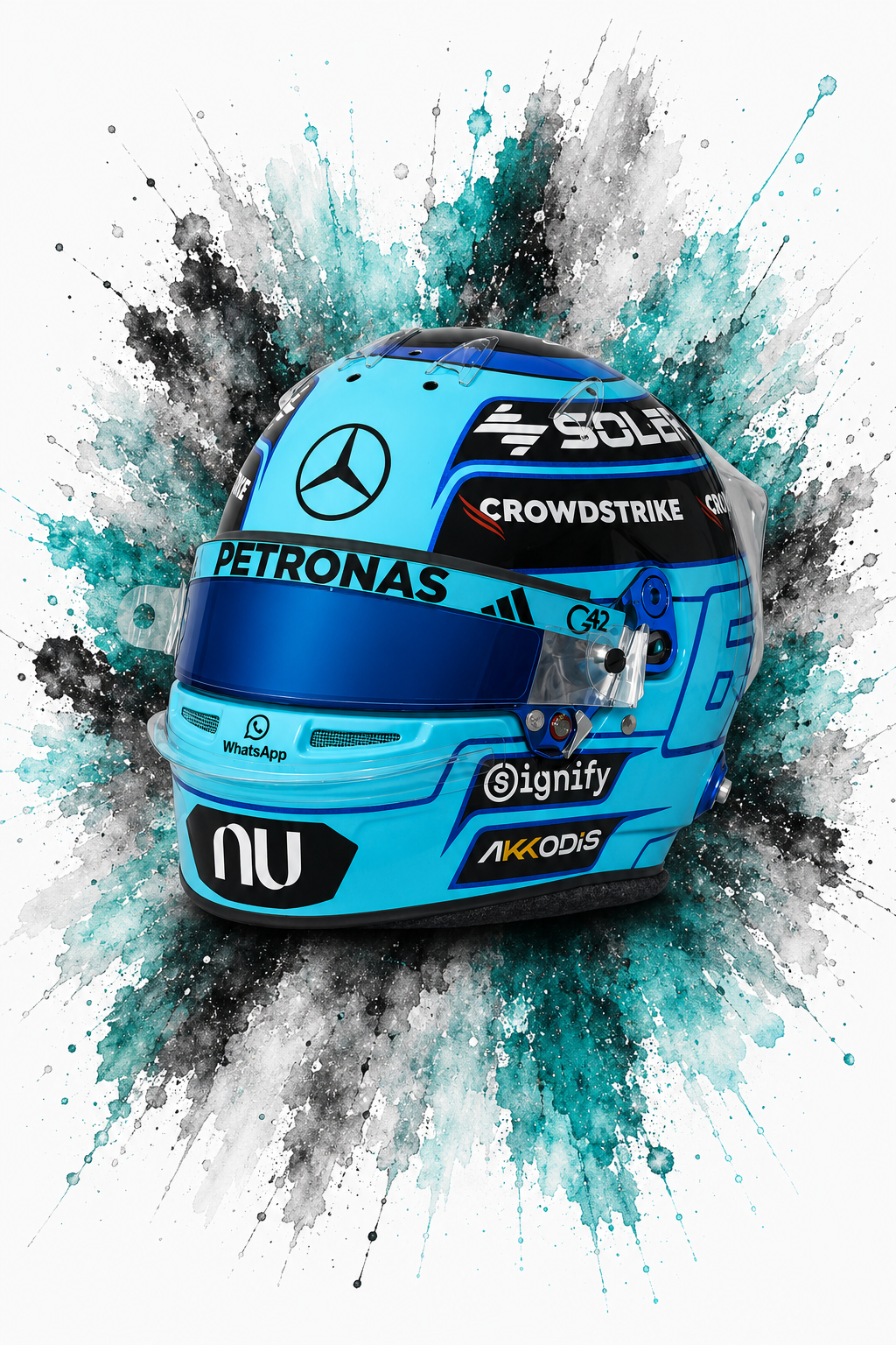 Original F1 helmet art print — George Russell helmet design