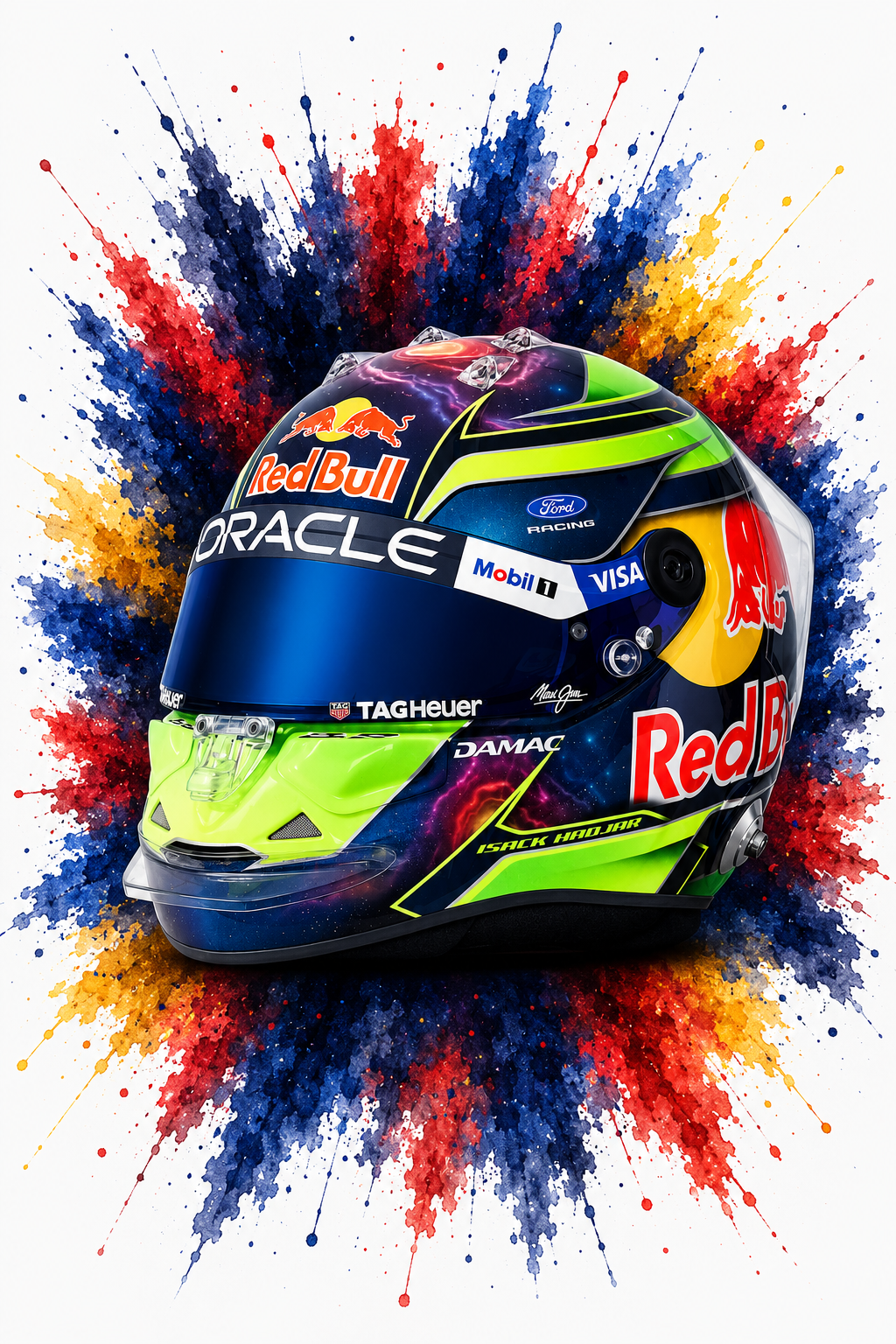 Original F1 helmet art print — Isack Hadjar helmet design