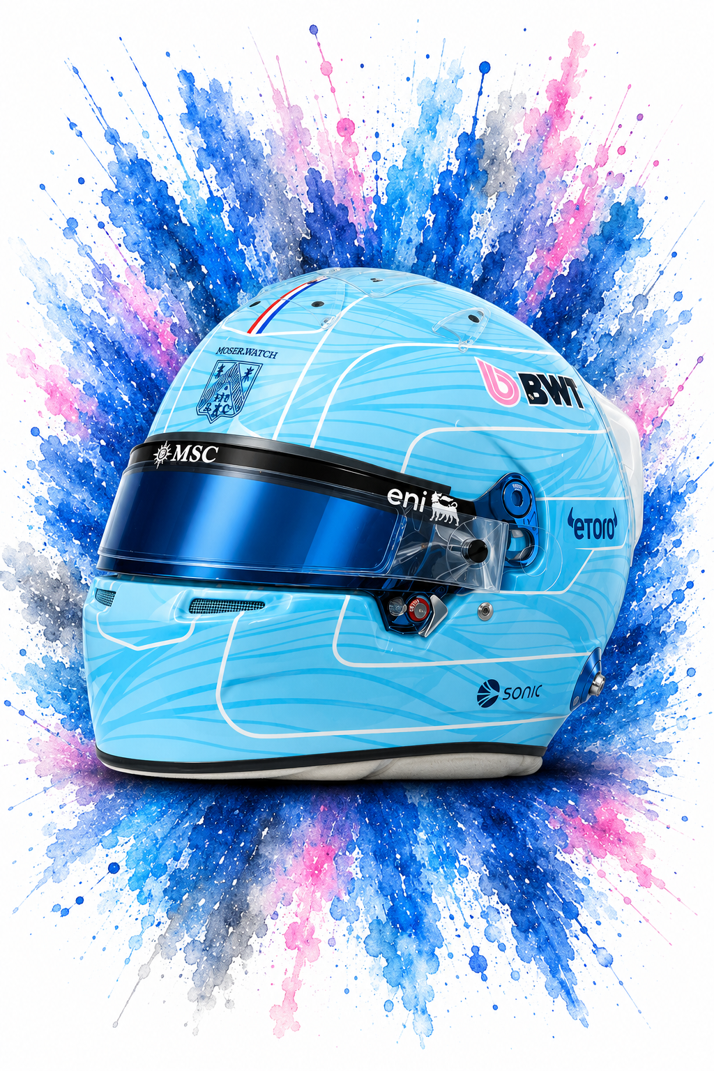 Original F1 helmet art print — Pierre Gasly helmet design