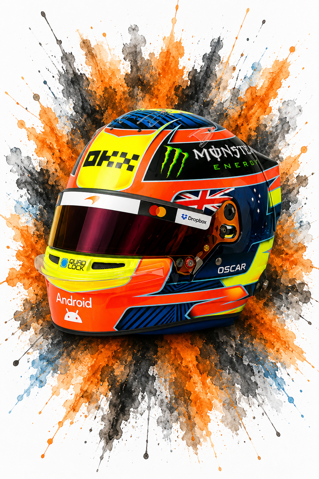 Original F1 helmet art print — Oscar Piastri helmet design