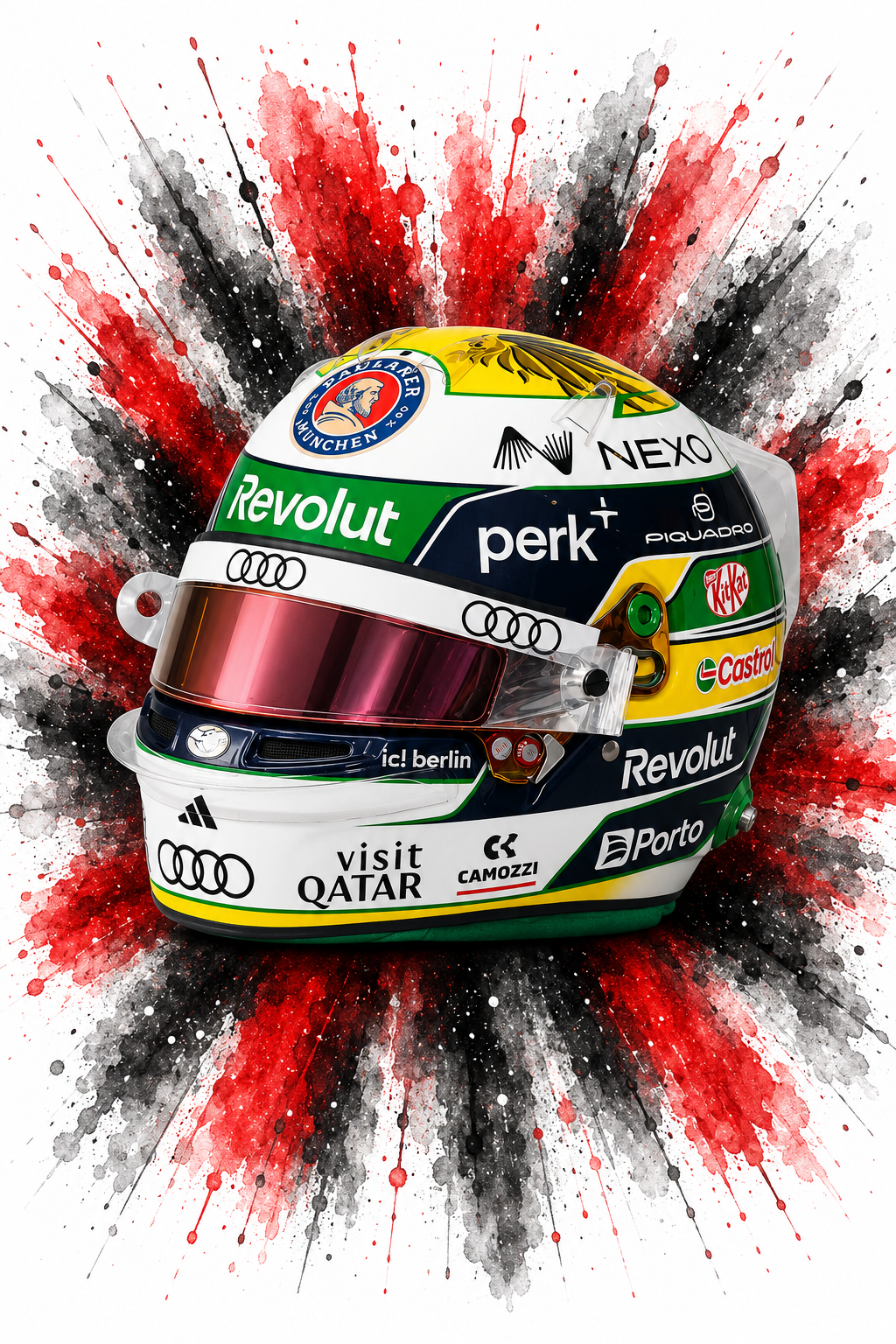 Original F1 helmet art print — Gabriel Bortoleto helmet design
