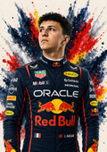 Original F1 driver art print of Isack Hadjar in Red Bull colours