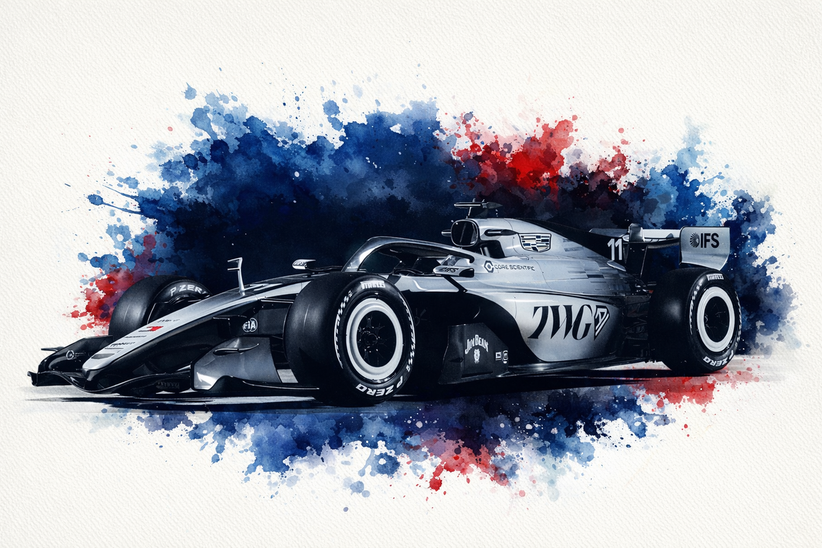 Original F1 car livery art print in Cadillac colours