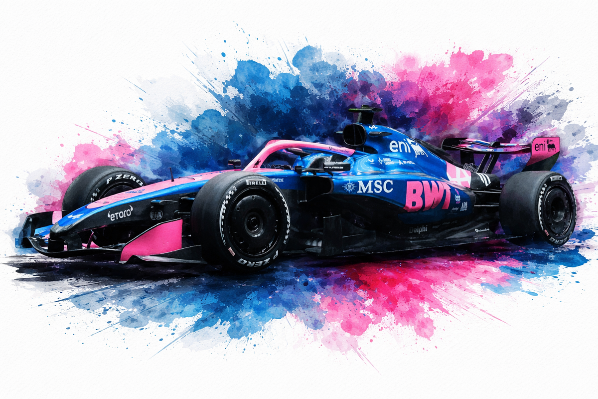 Original F1 car livery art print in Alpine colours