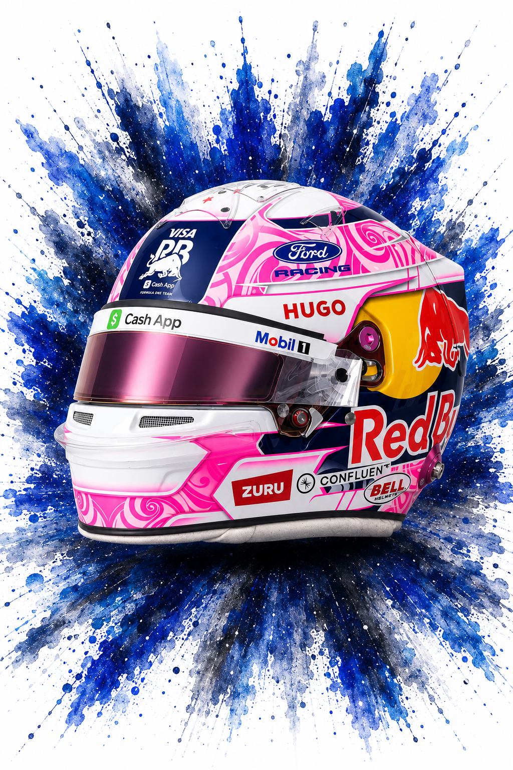 Original F1 helmet art print — Liam Lawson helmet design