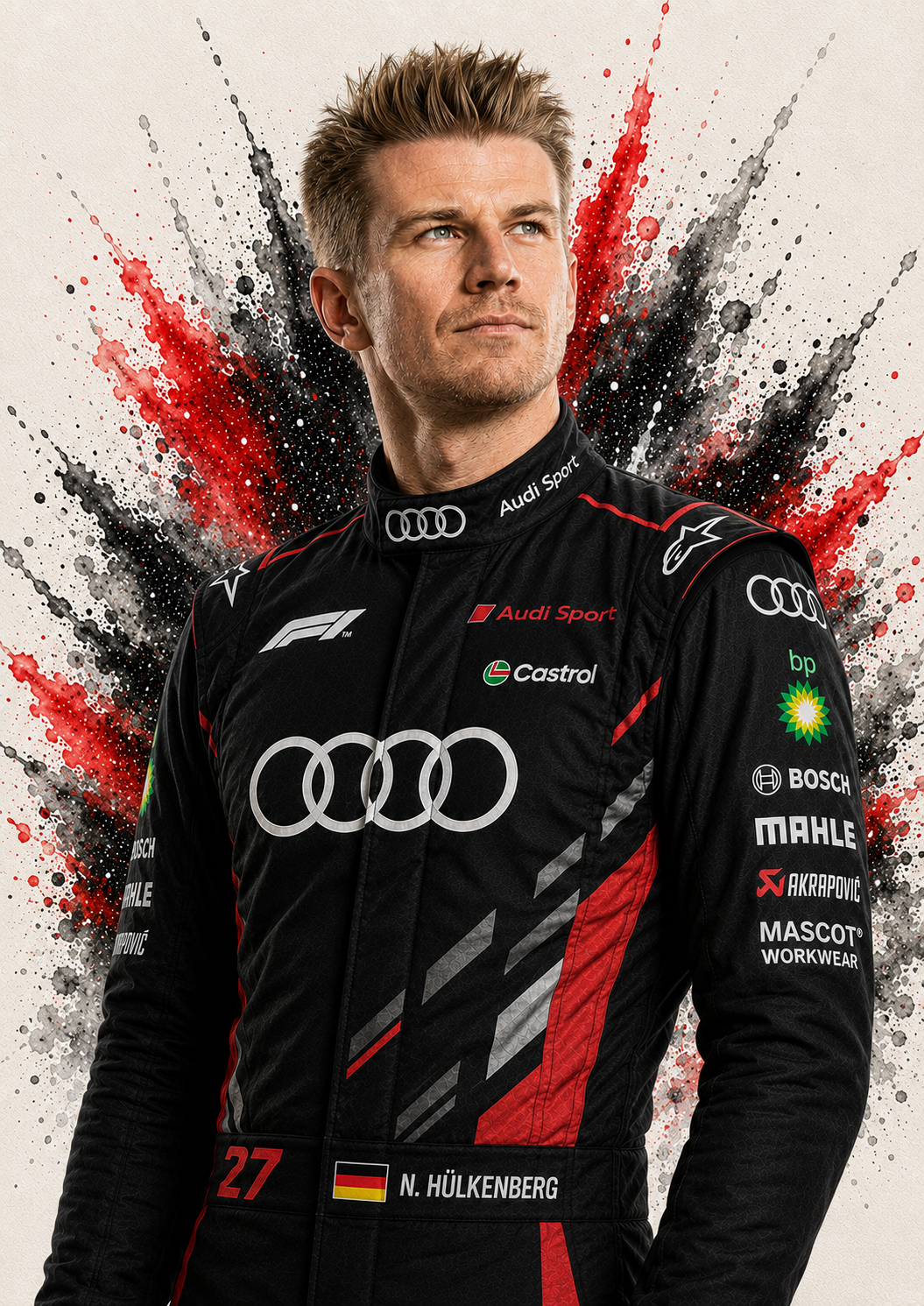 Original F1 driver art print of Nico Hülkenberg in Audi colours