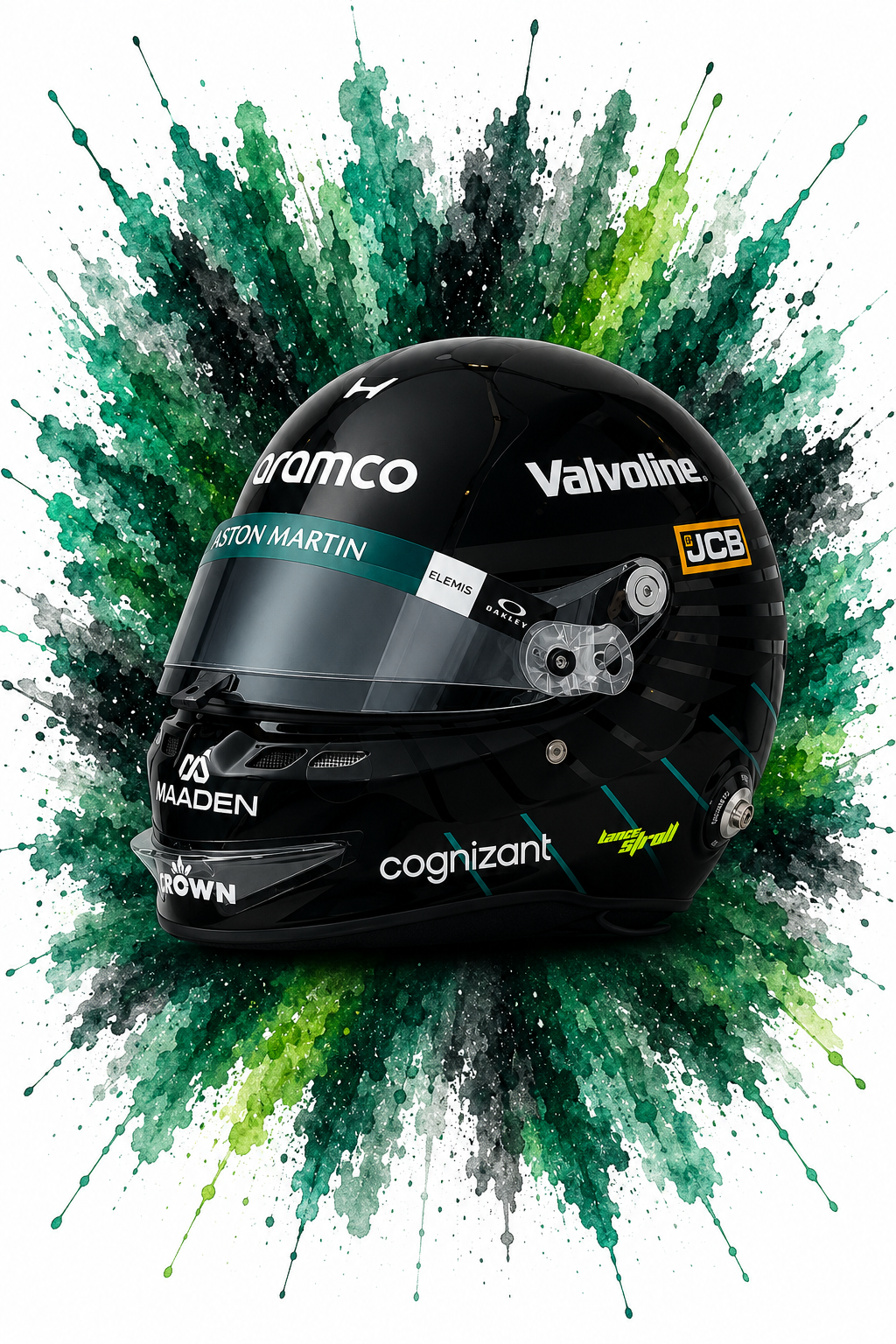 Original F1 helmet art print — Lance Stroll helmet design