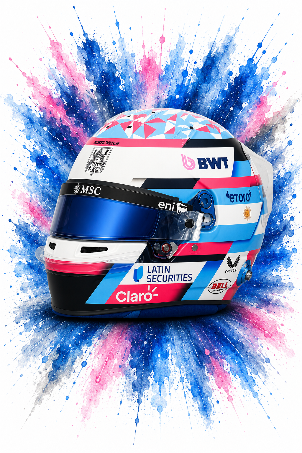 Original F1 helmet art print — Franco Colapinto helmet design