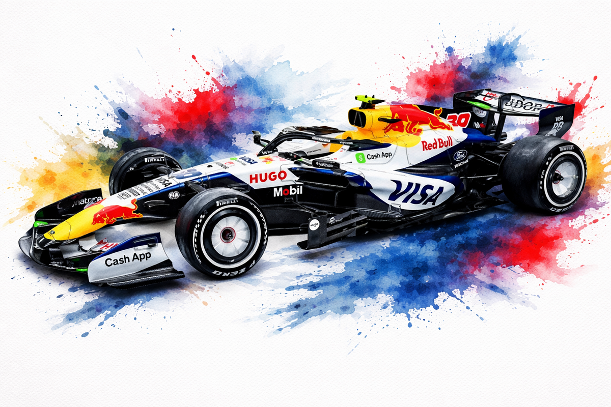 Original F1 car livery art print in Racing Bulls colours