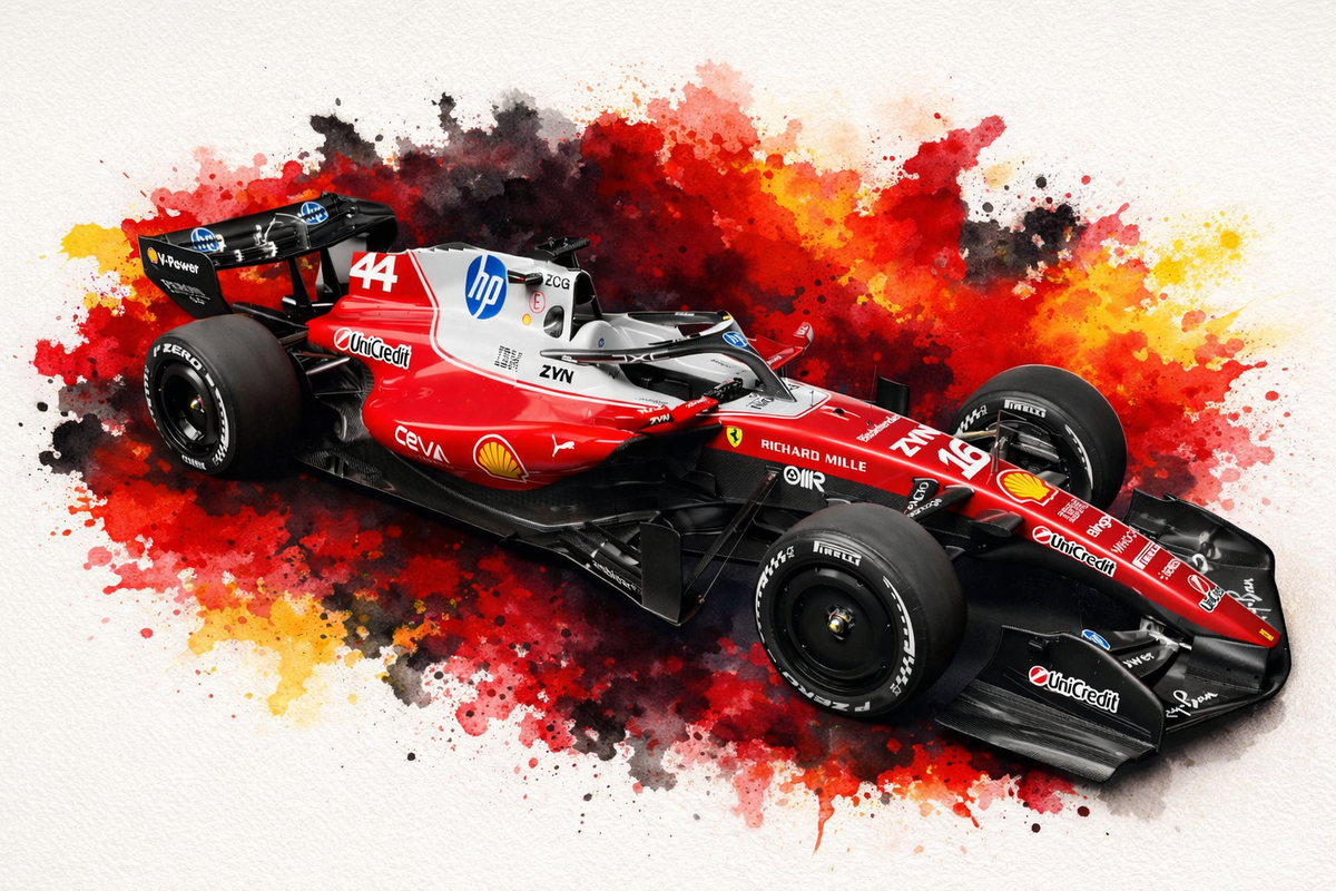 Original F1 car livery art print in Ferrari colours