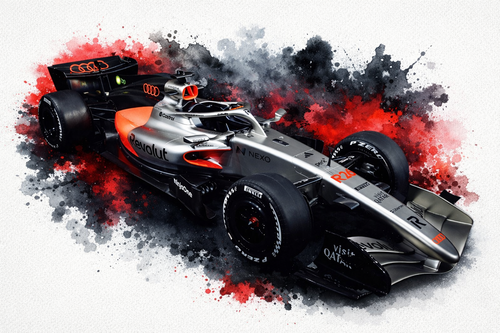 Original F1 car livery art print in Audi colours