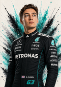 Original F1 driver art print of George Russell in Mercedes colours