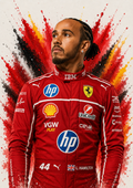Original F1 driver art print of Lewis Hamilton in Ferrari colours